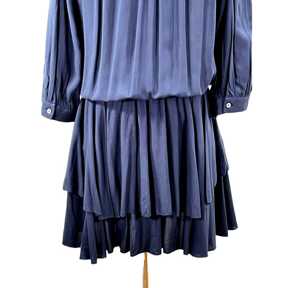 Zadig & Voltaire Navy Blue Rooka Tiered Roundneck 3/4 Length Sleeve Dress Large - Picture 8 of 12